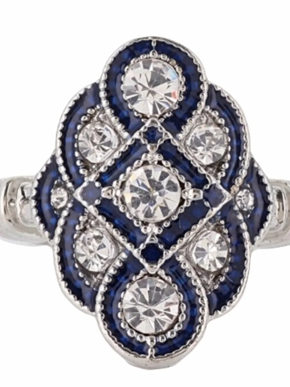 Vintage Sterling Silver Chinese Knot Blue White Sapphire Geometric Banquet Ring